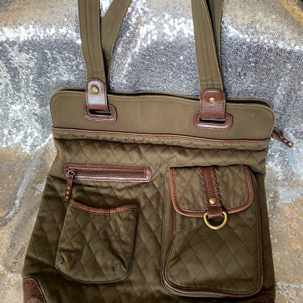 Vera Bradley Olive Green Quilted Tote Bag